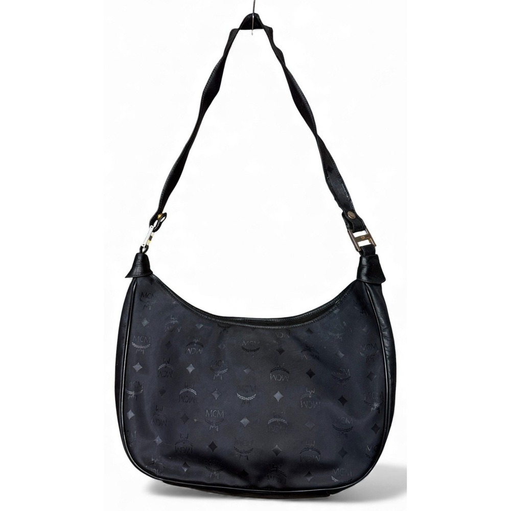 Vintage MCM Monogram Shoulder Bag Black Leather Hobo Style Logo - Picture 4 of 16
